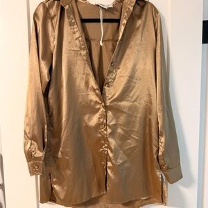 Princess Polly Gold Satin Shirt Dress